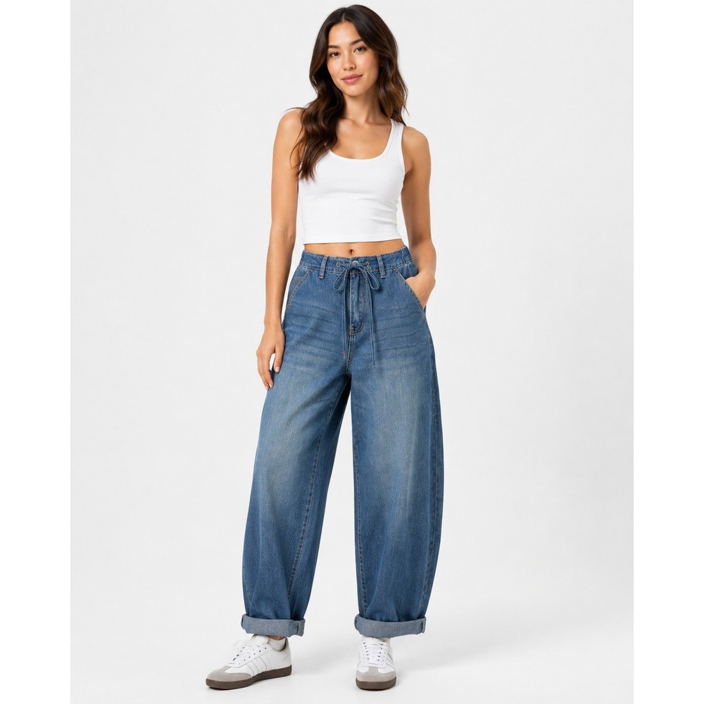 Ellie Bleu Barrel Leg Jeans Drawstring Elastic Waist NWT‎ Size 12